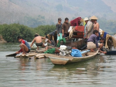 Panning for gold on the Nam Ou River, Laos