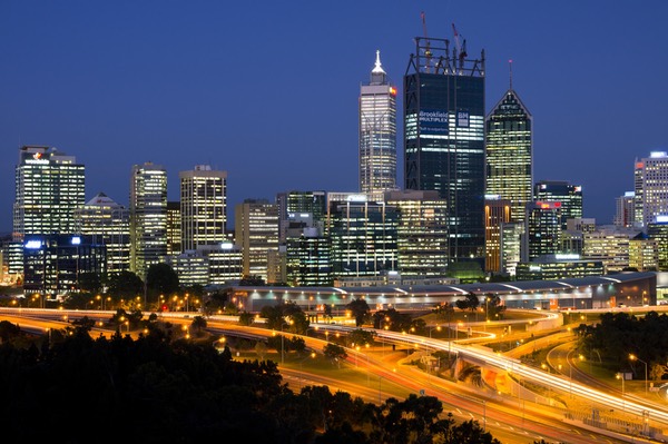 The view of Perth CBD at night