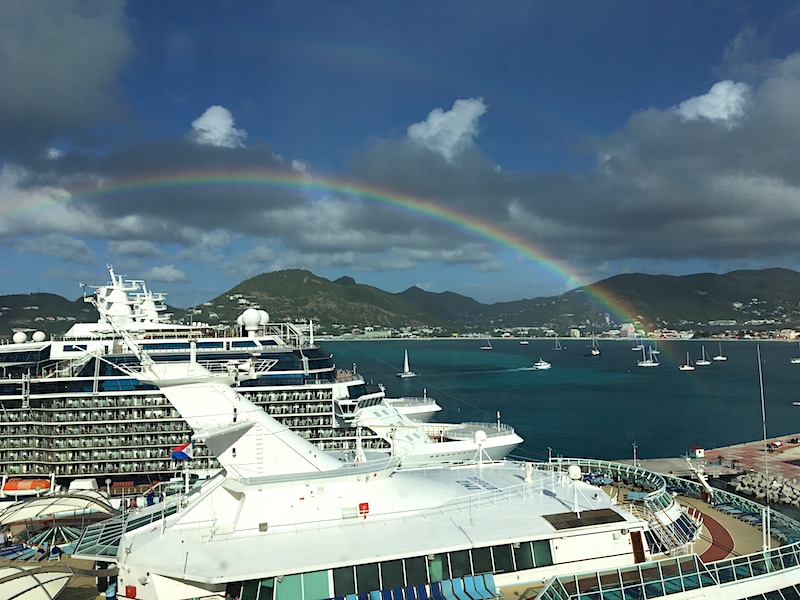 Rainbow as ship entered Philipsburg, St. Maarten