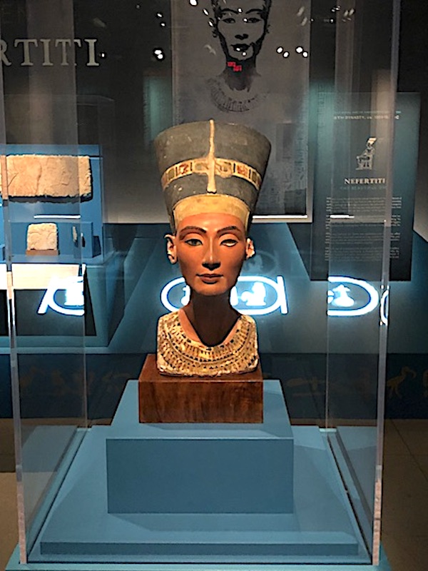 A bust of Queen Nefertari from the Queens of Egypt exhibition at the National Geographic Museum