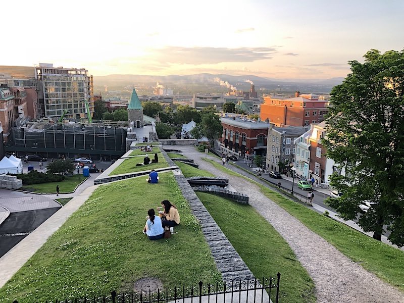 Sunset atop a section of the wall surrounding the Old City of Quebec