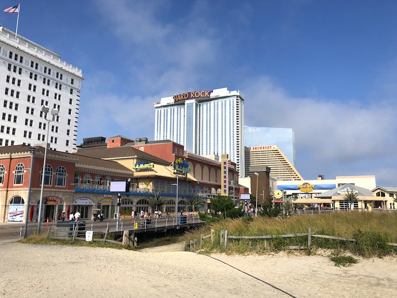 A view of 3 major Atlantic City casinos along the boardwalk in Atlantic City, New Jersey