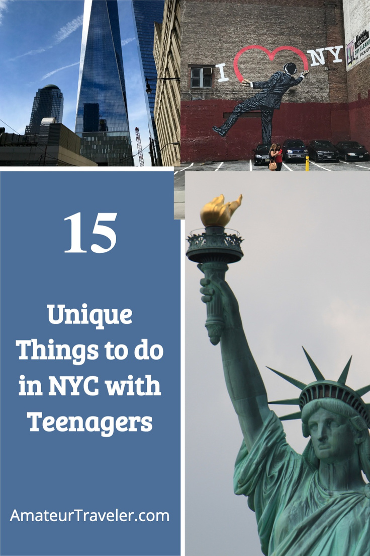 15 Unique Things to do in NYC with Teenagers. There is more to do in NYC than the Statue of Liberty and a Broadway show, learn things to do with your teenagers in the Big Apple. #travel #trip #vacation #nyc #new-york #things-to-do-in #teenager #teenagers