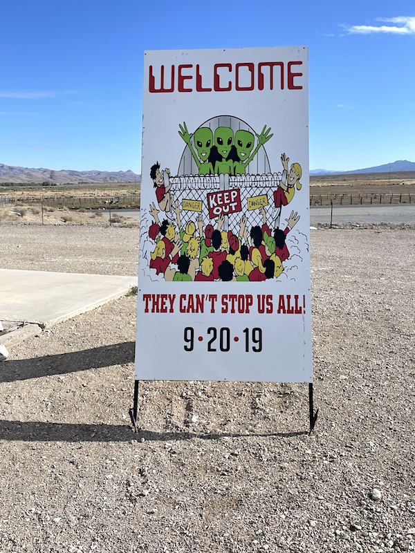 A Storm Zone 51 sign at the Alien Research Center near Alamo, Nevada
