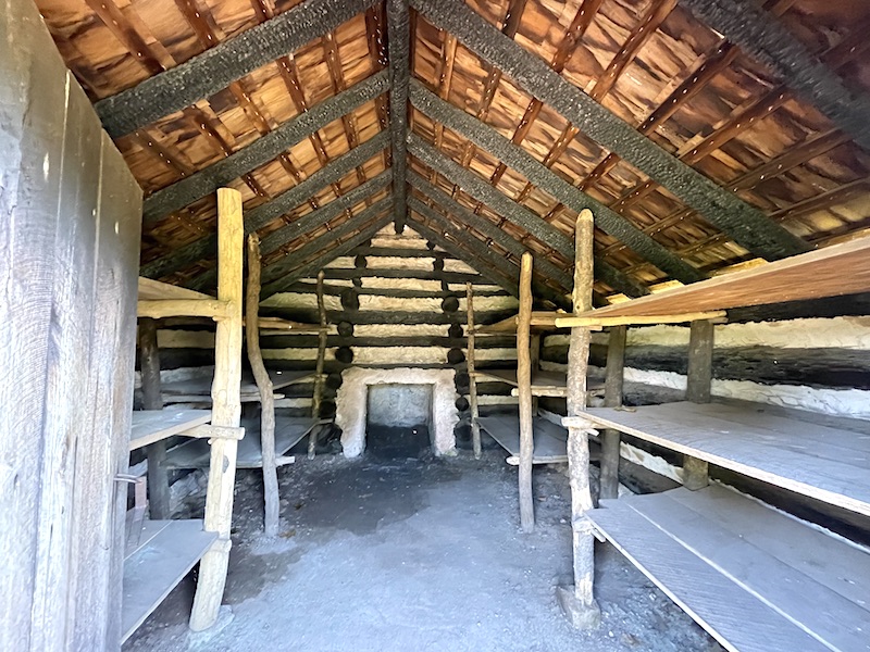 A view of the interior bunk beds inside a soldier’s hut at Valley Forge