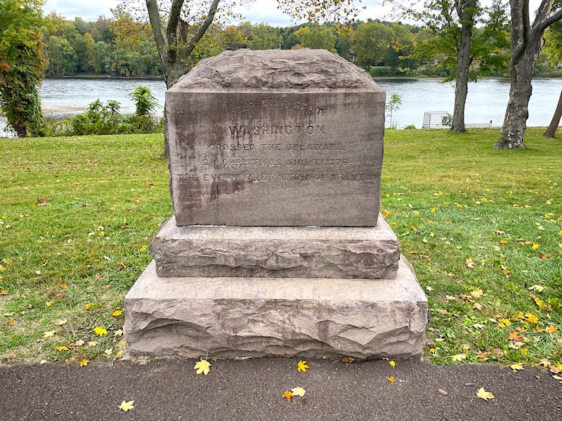 The historical marker indicating the location where General George Washington and his army made their historic crossing of the Delaware River