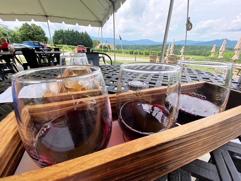 Wine tasting outdoors at Stinson Vineyards