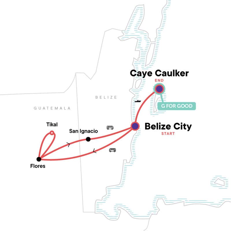 Belize and Tikal Itinerary map