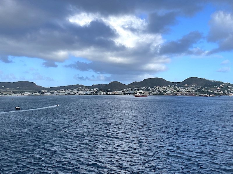 Basseterre harbor with the island of St Kitts in the background 