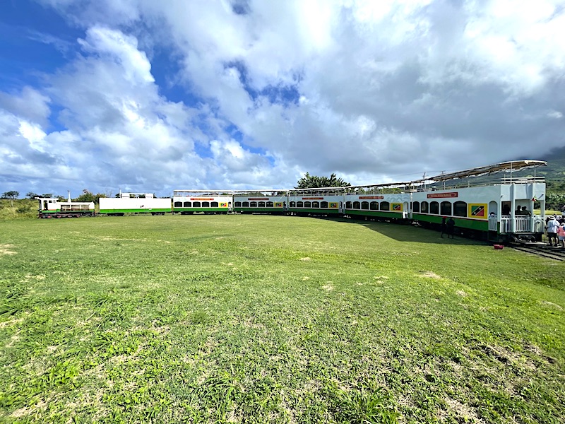 The entire train configuration of the St Kitts Scenic Railway