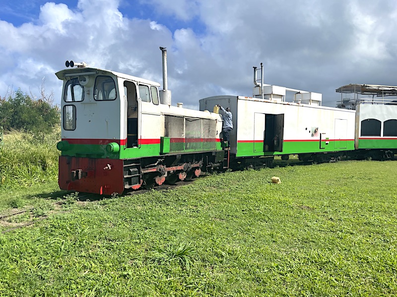 The Lyd2 narrow gauge diesel-hydraulic locomotive of the St. Kitts Scenic Railway