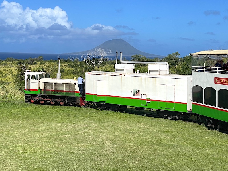 The St. Kitts Scenic Railway pulling into La Vallee Siding