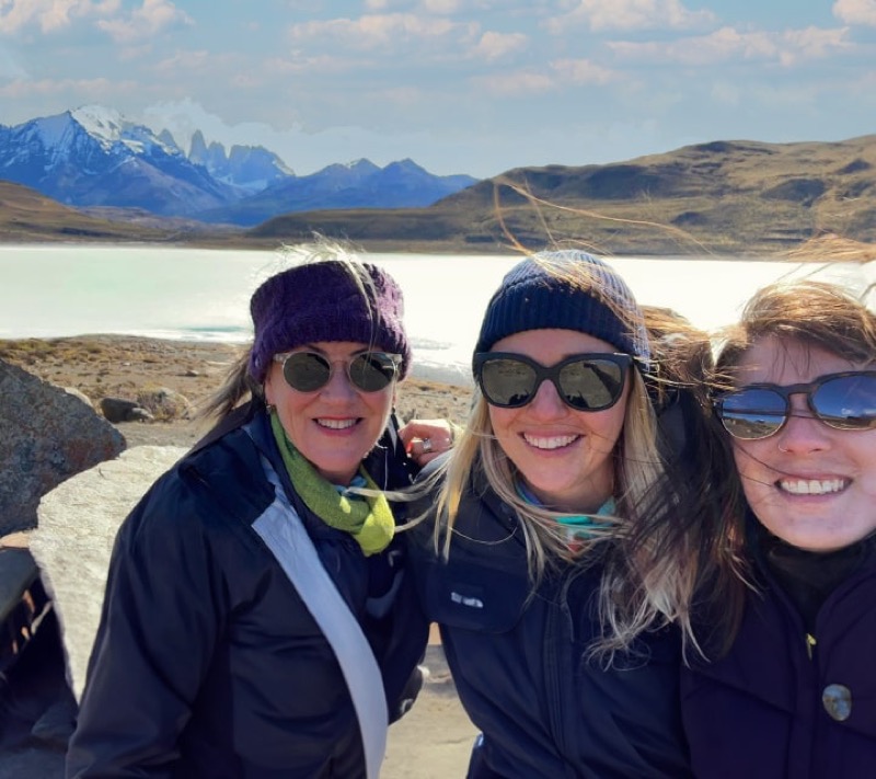 Group photo of seniors and family in Torres del Paine
