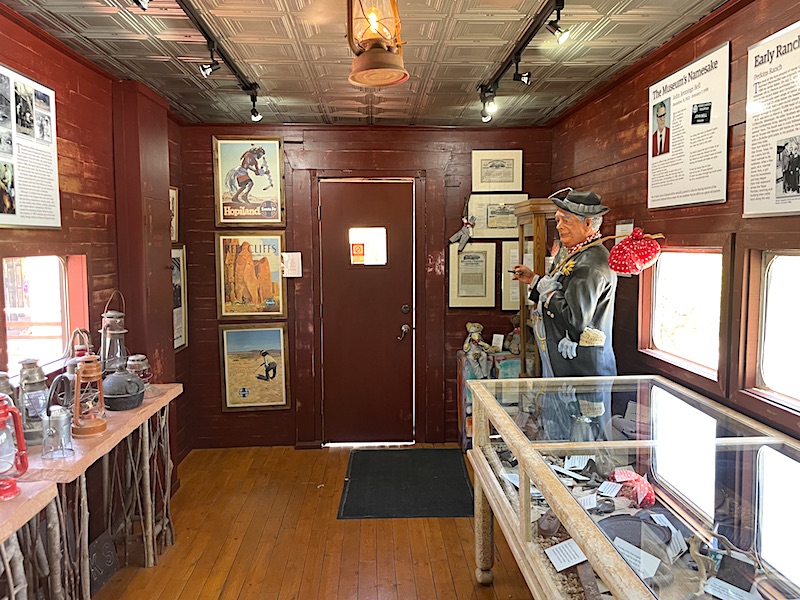 Another view of the box car Railroad Museum featuring an exhibit on hobo culture and lure