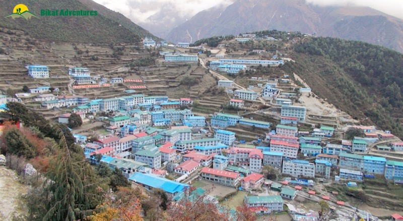 snapshot captured from the hills surrounding Namche Bazaar, often referred to as the trekkers' haven by frequent visitors.