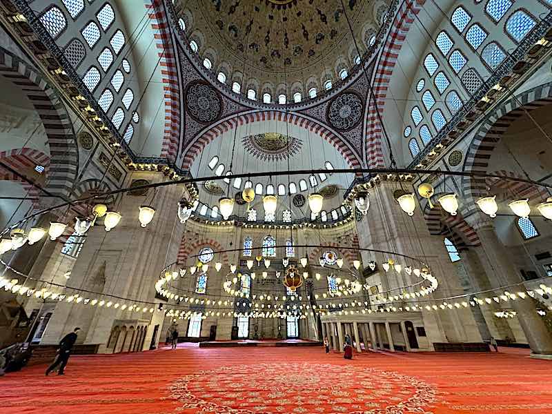 The grand interior of the Suleymaniye Mosque