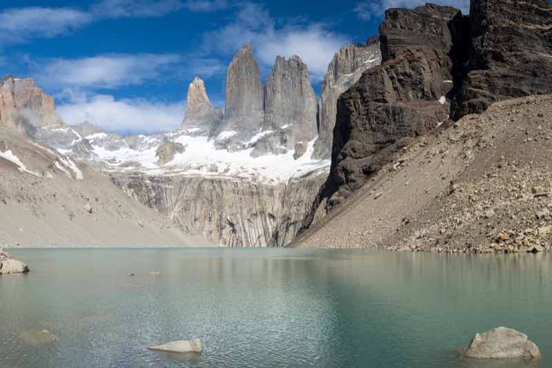 The most famous view of Chilean Patagonia: the viewpoint of the Three Towers (Torres del Paine National Park).