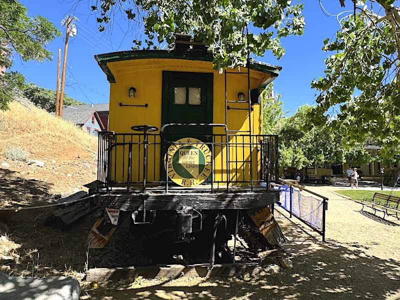 The rear passenger car of the Virginia and Truckee Short Line train