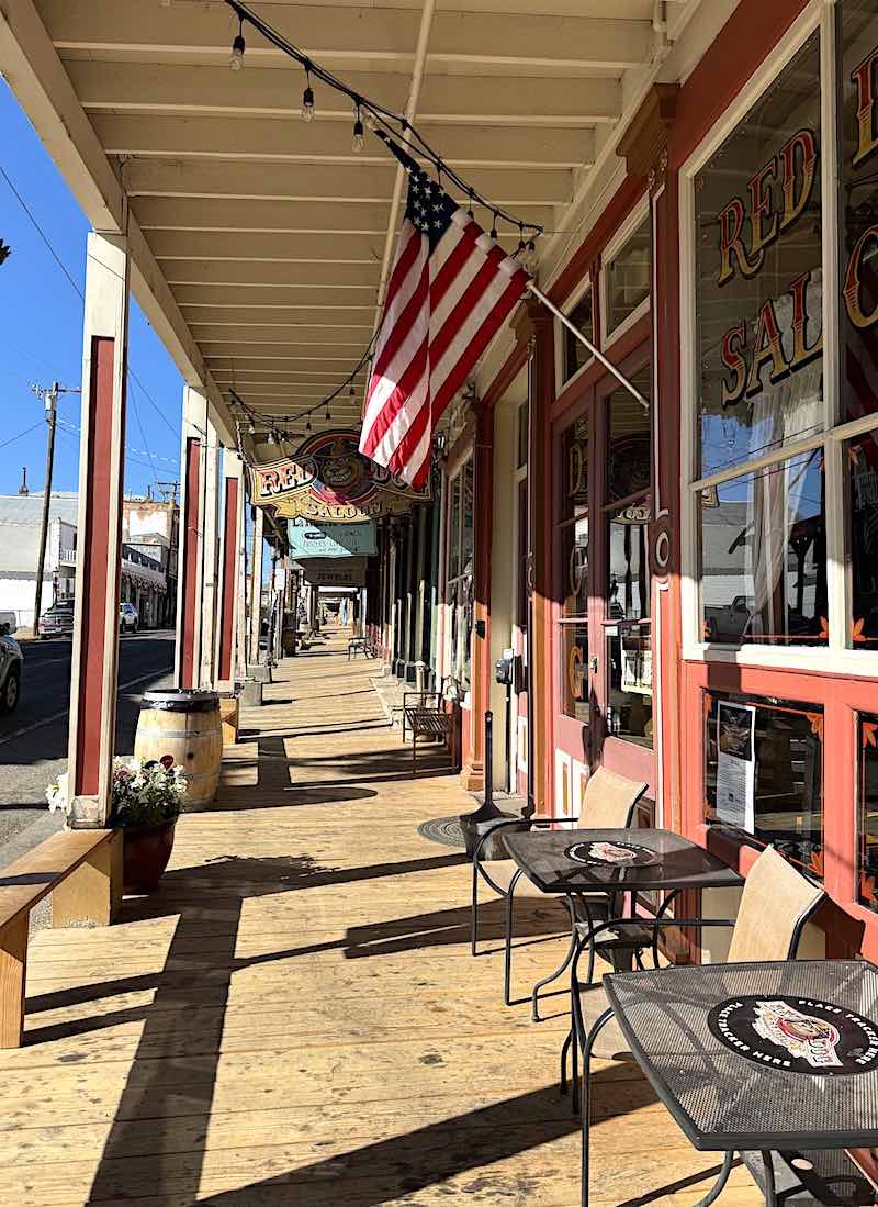 The boardwalk fronting the businesses along the main drag “C Street” in Virginia City, Nevada