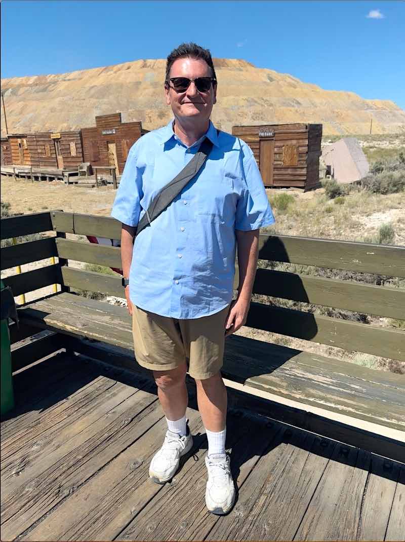 Barry Kramer enjoying the open-air passenger car of the Northern Nevada Railway