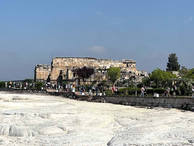 The thermal baths of Hierapolis overlooking the travertine terraces of Pamukkale