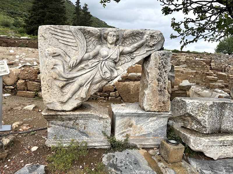 A stone carving of the goddess Nike in Ephesus