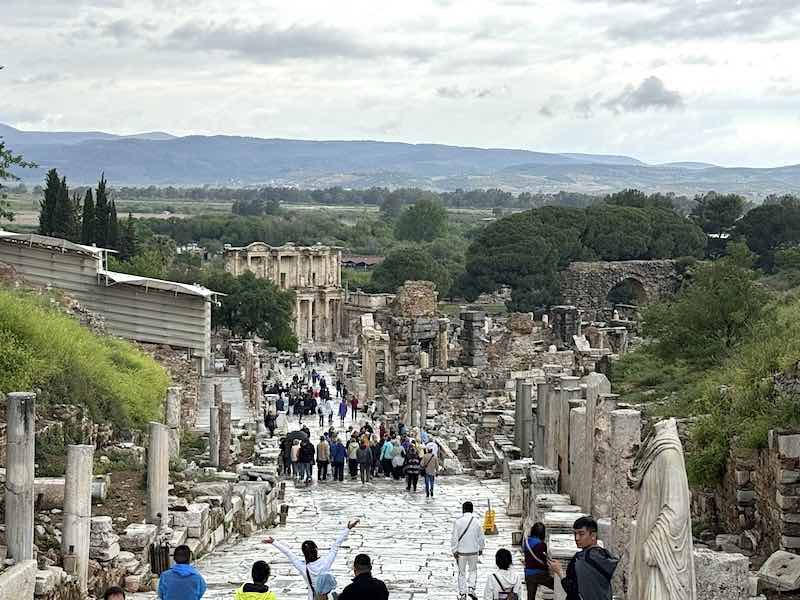 The lower end of the Curetus Way with the Library of Celsus featured in the distance