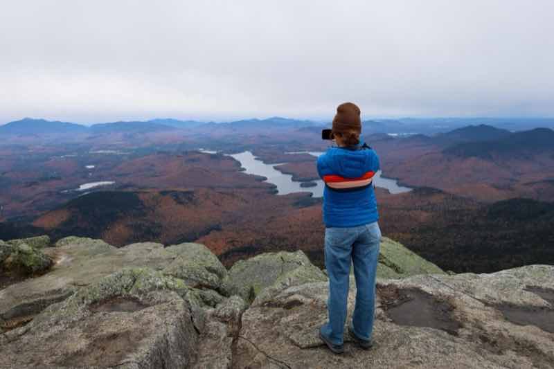 Gianna getting a picture of Lake Placid from Whiteface Mountain