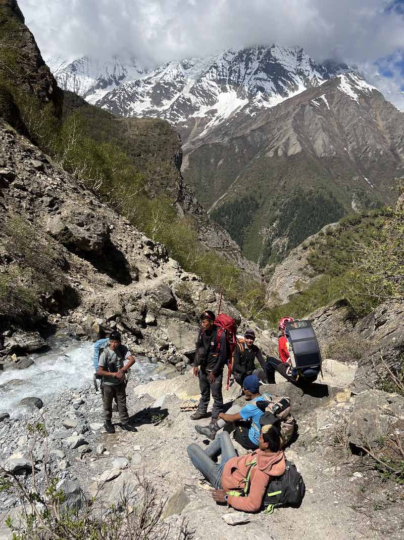 Himalayan trekkers team on the trail in Dolpo